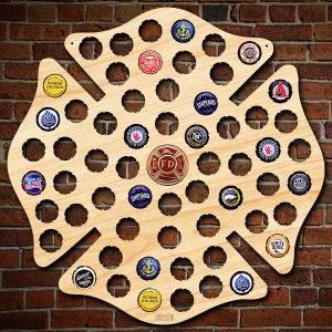 Fireman Beer Cap Map - Maltese Cross, Firefighter Gifts, Retirement Gift, Man Cave Decor -