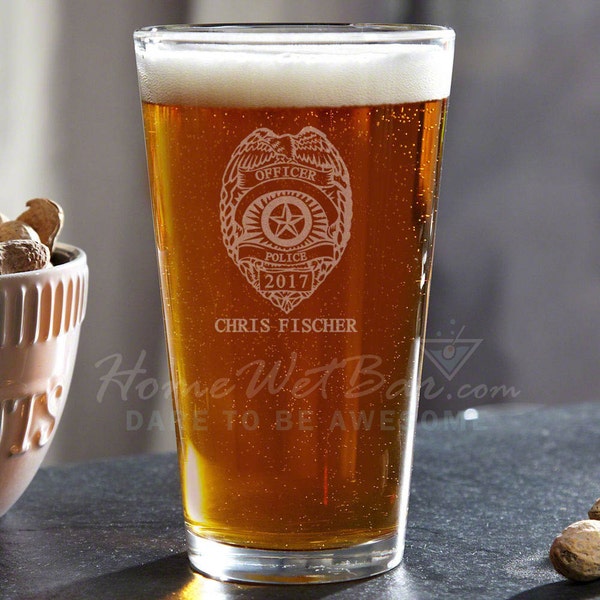 Personalized Police Pint Glass - Gift for Beer Lovers, Law Enforcement, Custom Cop Gift, Police Academy Gift -