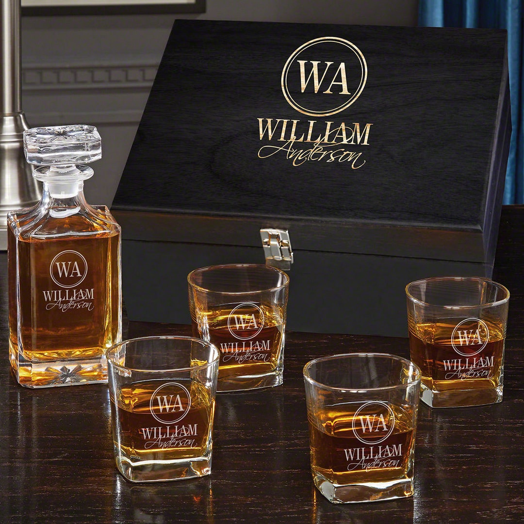 Custom Scotch Decanter Set Personalized Scotch Glasses, Etched Scotch