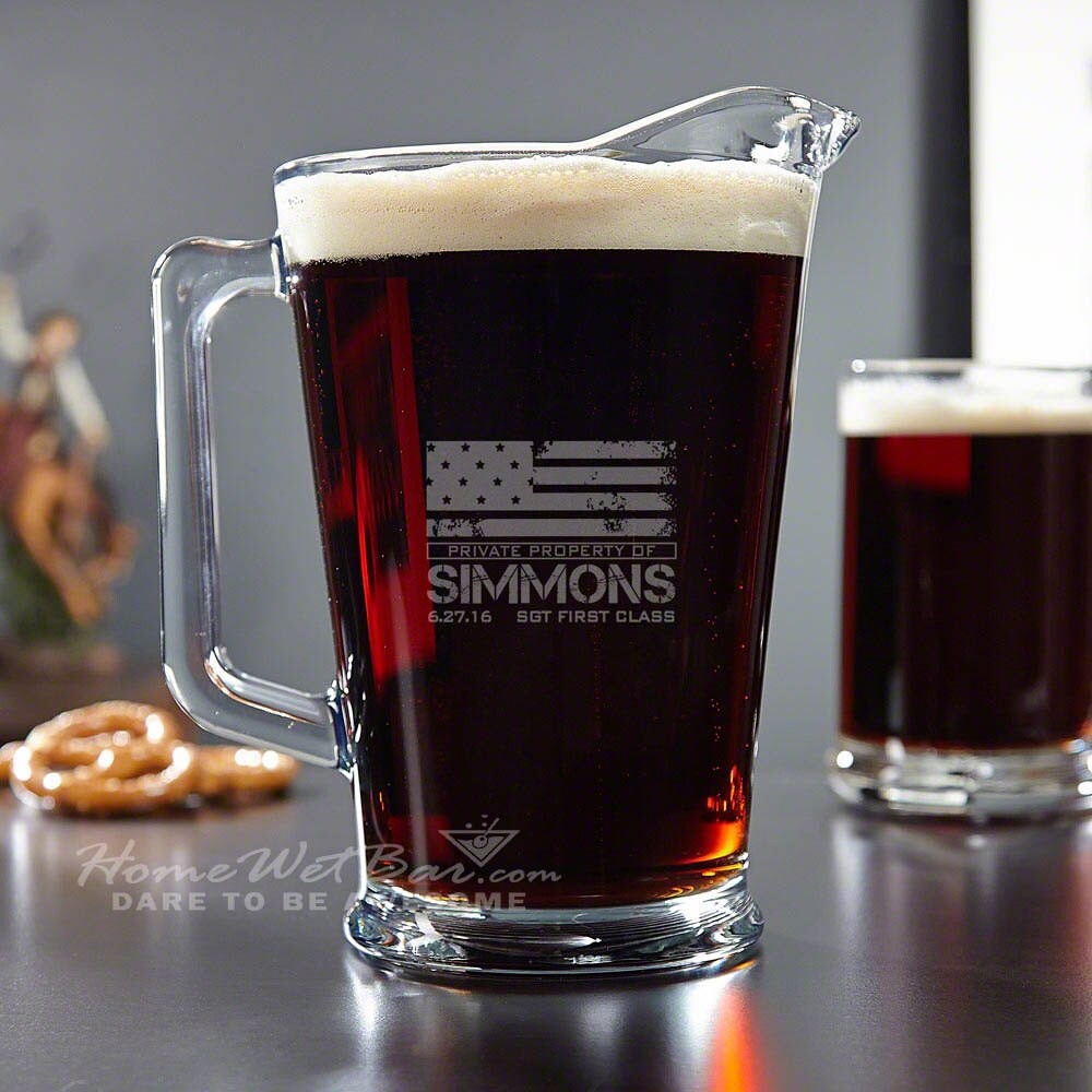 Personalized Glass Beer Pitcher American Heroes Design Etsy