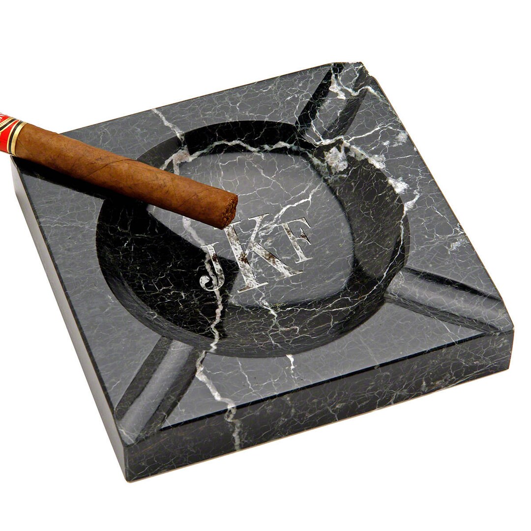 Black Marble Square Cigar Ashtray Large Luxury Engraved Cigar Ashtray