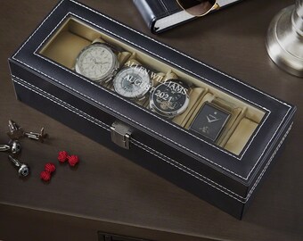 Personalized Black Leather Watch Case Gift for Watch Enthusiasts Engraved Jewelry Case Custom Watch Display Box Groomsmen Gift Idea