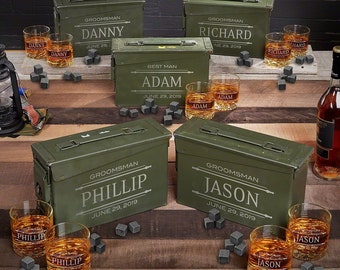 Custom Groomsmen Gift Ammo Can, Set of 5 - Wedding Party Gift, Etched Rocks Glasses, Best Man Gift, Groomsmen Proposal, Groomsmen Gift Box -