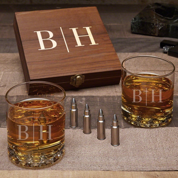 Custom Whiskey Glasses Set with Chilling Stones - Whiskey Lover Gift, Groomsmen Gift, 2nd Amendment Gifts, Father of the Bride -