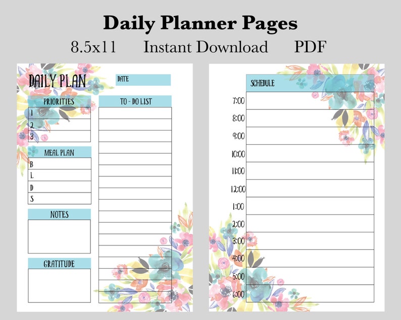 Monthly Weekly Daily Planner Pages Printable Instant Etsy