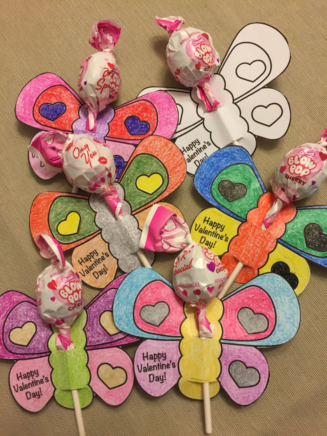 Butterfly Lollipop Coloring Valentine Kids Valentine Cards Etsy