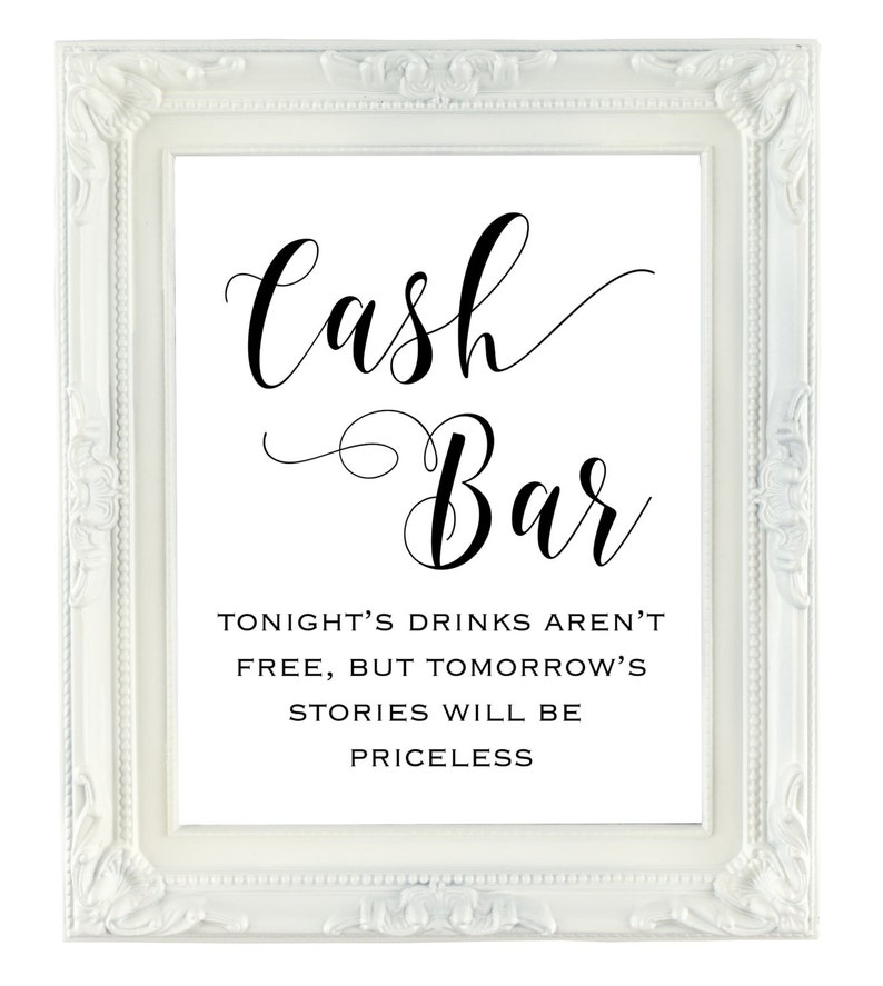 Cash Bar Sign Wedding bar sign 8x10 printable wedding sign Etsy