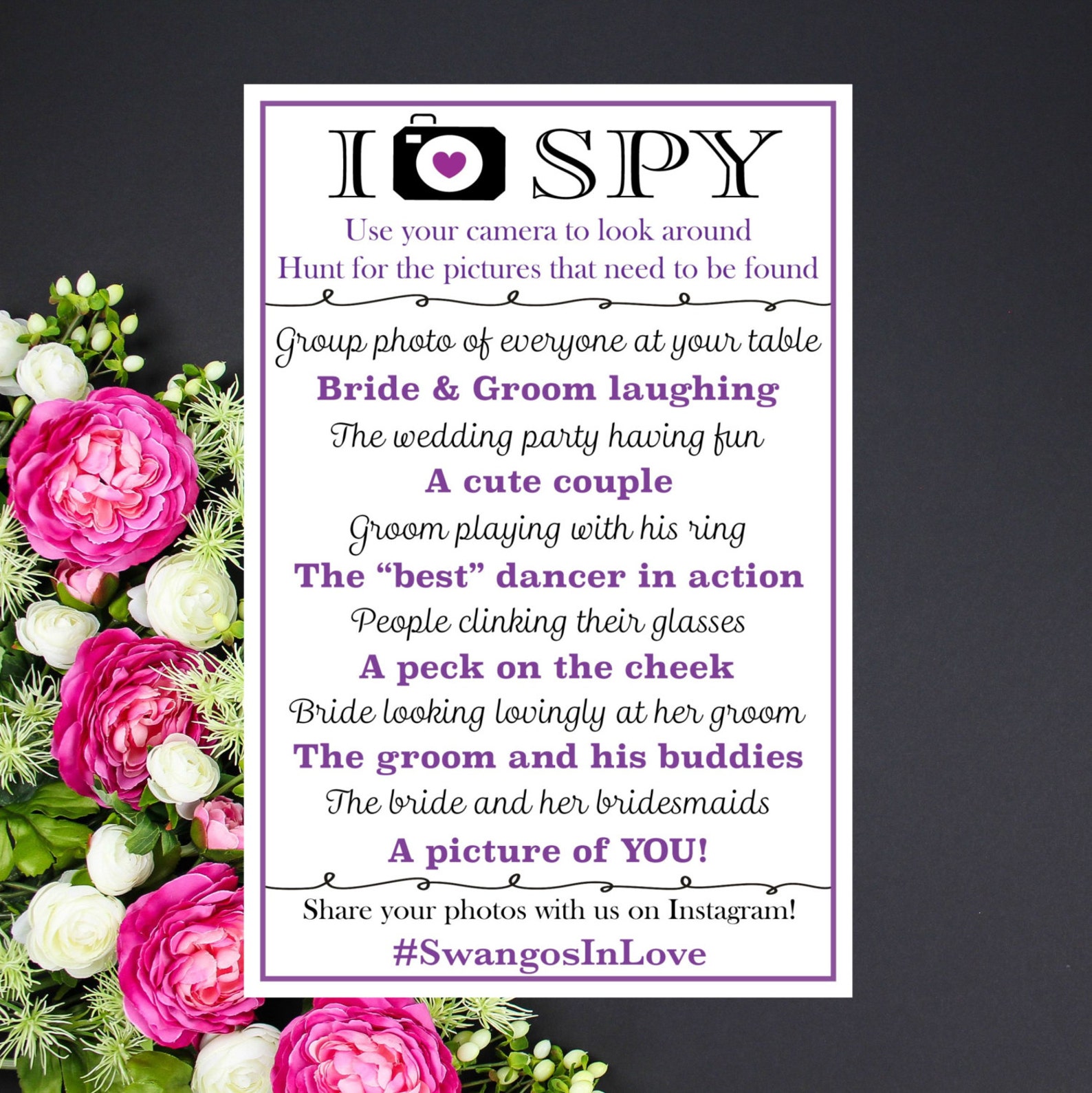 I Spy Wedding Game CUSTOM PRINTABLE With Your Hashtag &amp; | Etsy