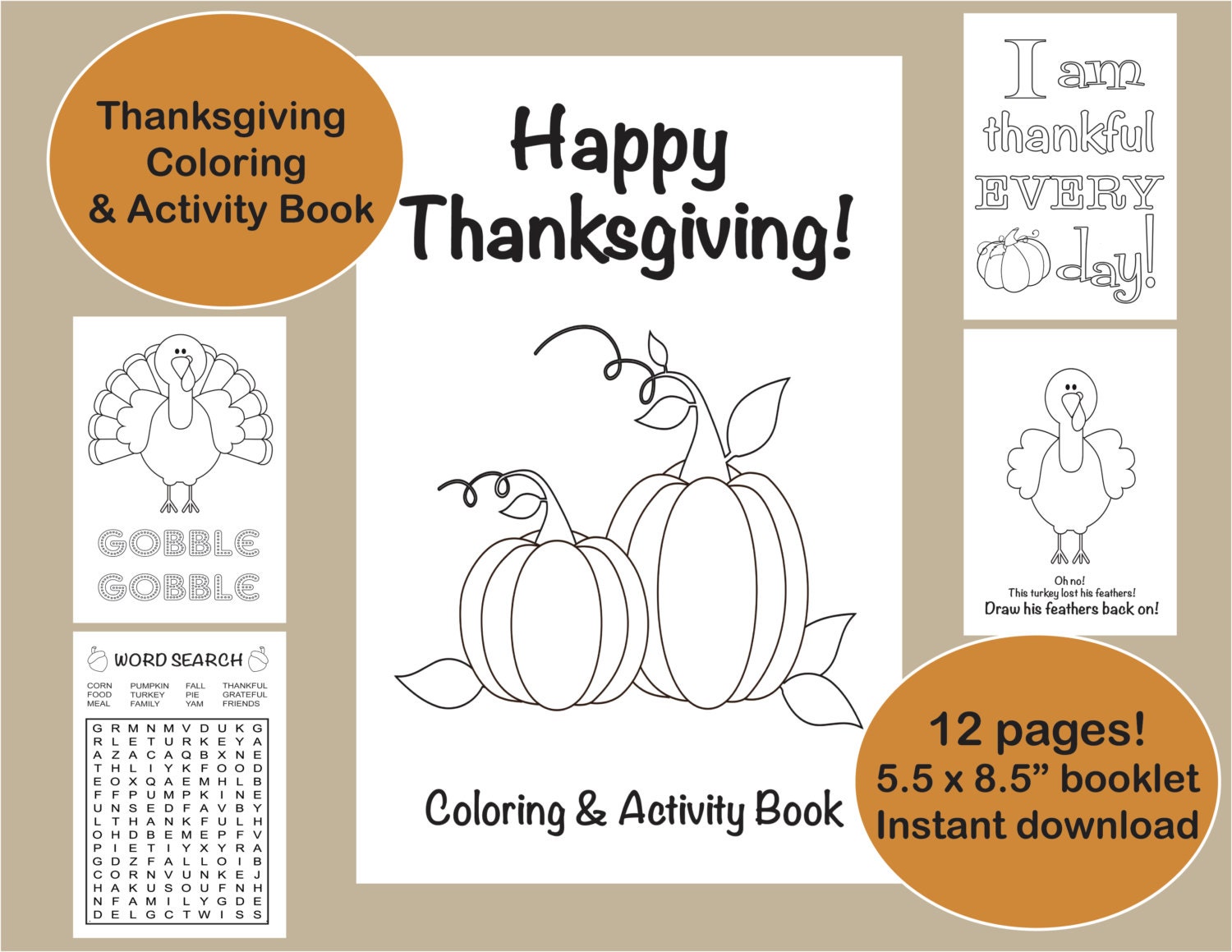 Thanksgiving Coloring & Activity Book, Thanksgiving Coloring Pages, Kid's Thanksgiving Activity, Thanksgiving games, printable Thanksgiving