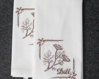 Embroidered Tea Towel Set: Sage & Brown Kitchen Decor, 2-Piece