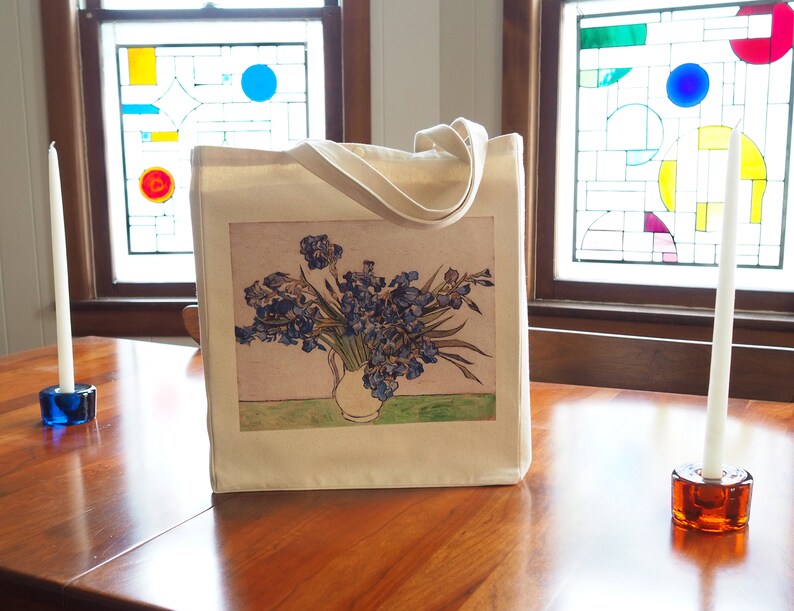 Van Gogh's Irises Transferred to a Sturdy Canvas Tote Bag. Great for Groceries, Shopping, the Beach, Books and More, Gifts for Her 