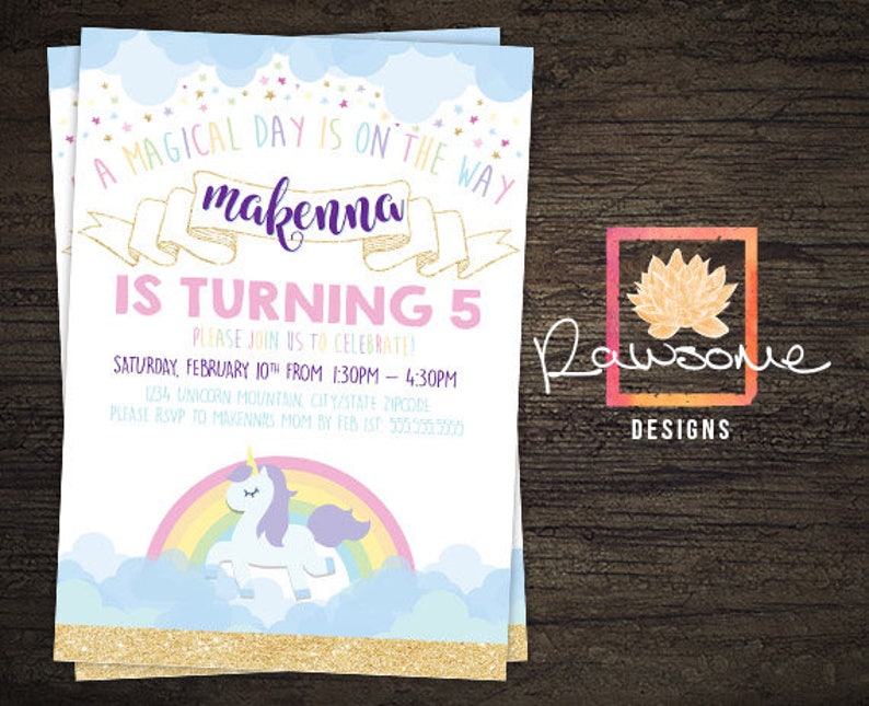Any Age Totally Customized! Unicorn Party Birthday INVITATION