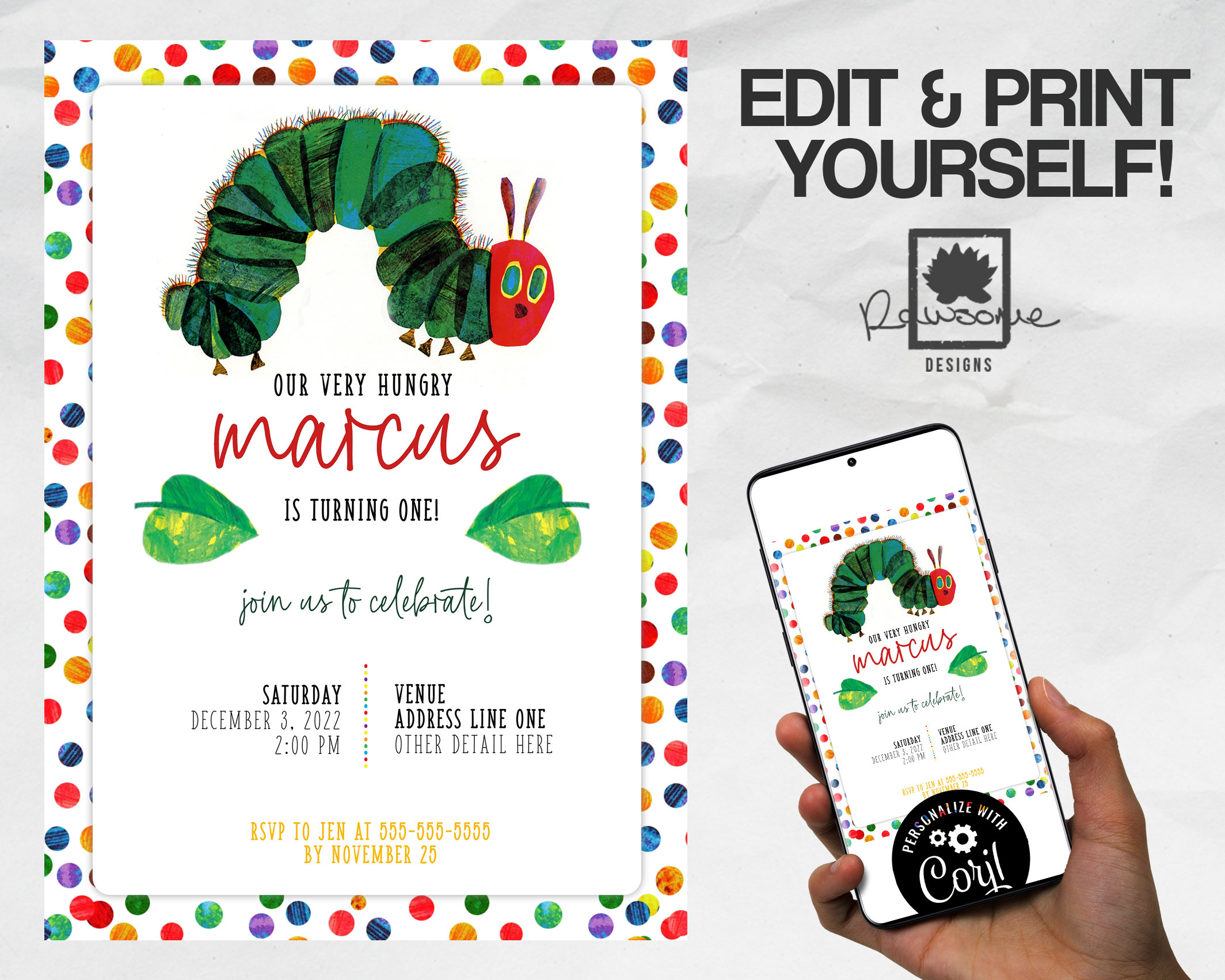 Very Hungry Caterpillar Baby Shower Invitations