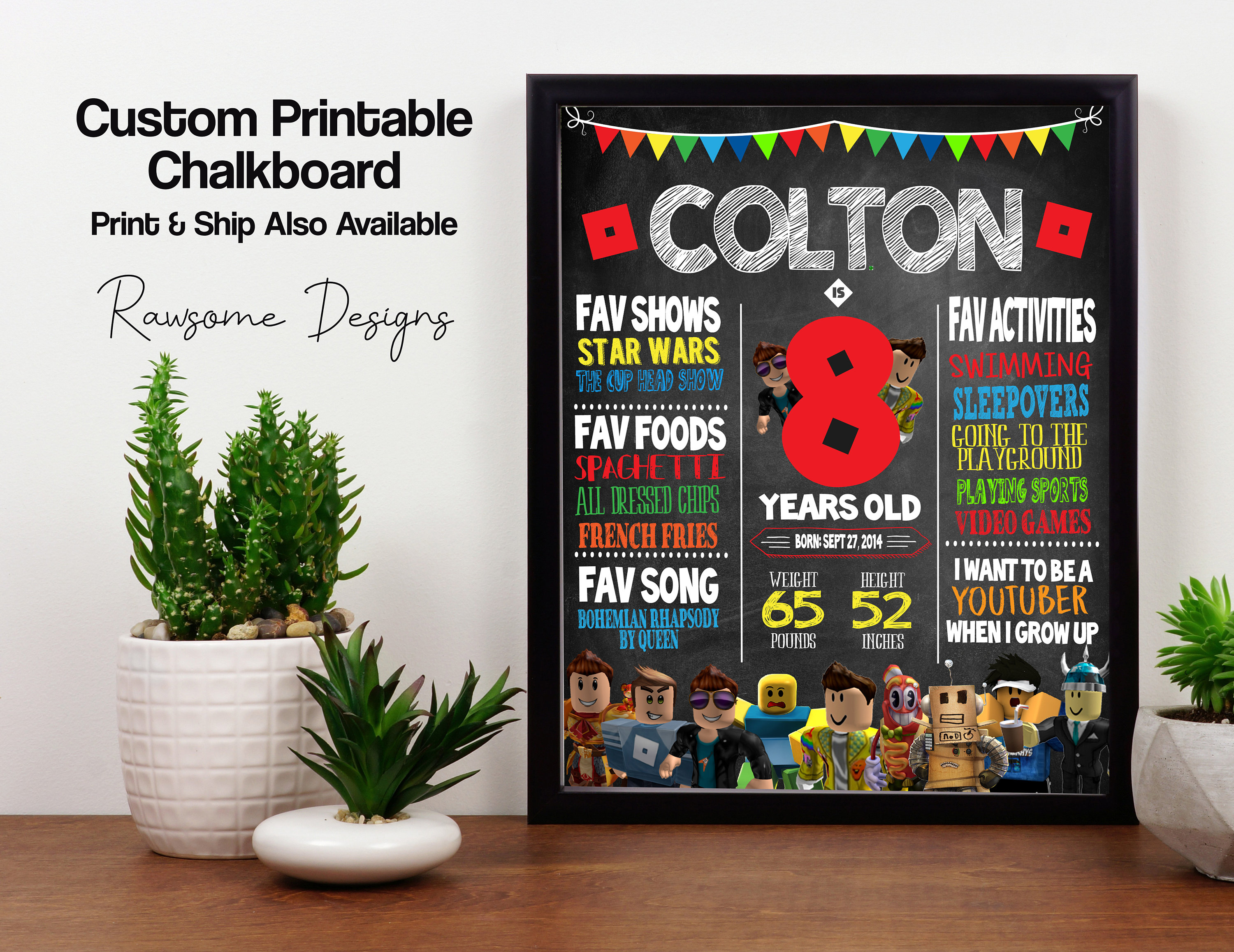 Roblox Birthday Printable Chalkboard Custom Roblox Birthday Etsy