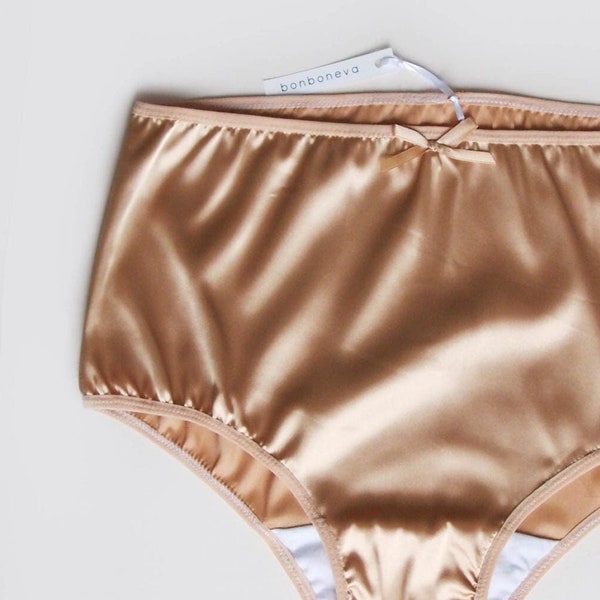 Golden Caramel Anna  Satin Panties - Retro Feel Sexy Satin Knickers in His and Hers Options by Bonboneva