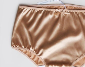 Golden Caramel Anna  Satin Panties - Retro Feel Sexy Satin Knickers in His and Hers Options by Bonboneva