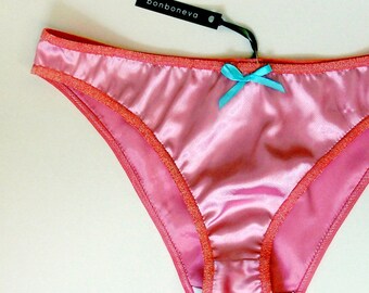 Pink Sapphire Satin Jewel Bikini Style Knickers by bonboneva - Minimalist Low Rise Satin Panties