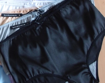 Black Anna  Satin Panties - Retro Feel Sexy Satin Knickers in His and Hers Options by Bonboneva