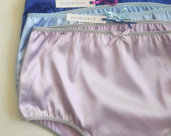 Violet Anna Satin Knickers - Minimalist Natural Waist Briefs with Retro Pin Up Style Vibes and Modern Comfort by Bonboneva