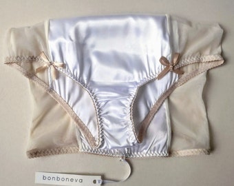 Bonboneva Bridal Lingerie: Vela Sexy Pin Up Bridal Satin Knickers, High Waist and Sheer Side Panels