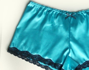 Ema Satin French Knickers by Bonboneva - Satin Tap Pants with Italian Lace Trim