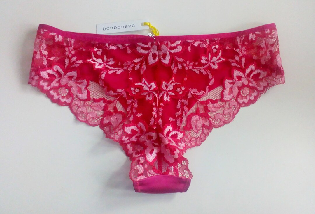 Red and Pink Lace Zina Brazilian Cut Knickers With Lace Back