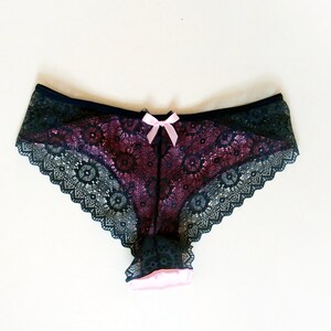 Zina Sexy Pink Satin and Grey Lace Cheeky Brazilian Knickers by Bonboneva image 2