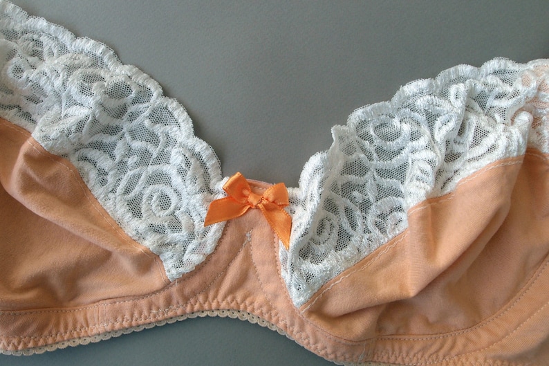 Melon Cotton and Lace Lingerie Set by Bonboneva Soft Cotton Lace Bra and French Cut Cotton and Sheer Mesh Princess Panties Set image 3