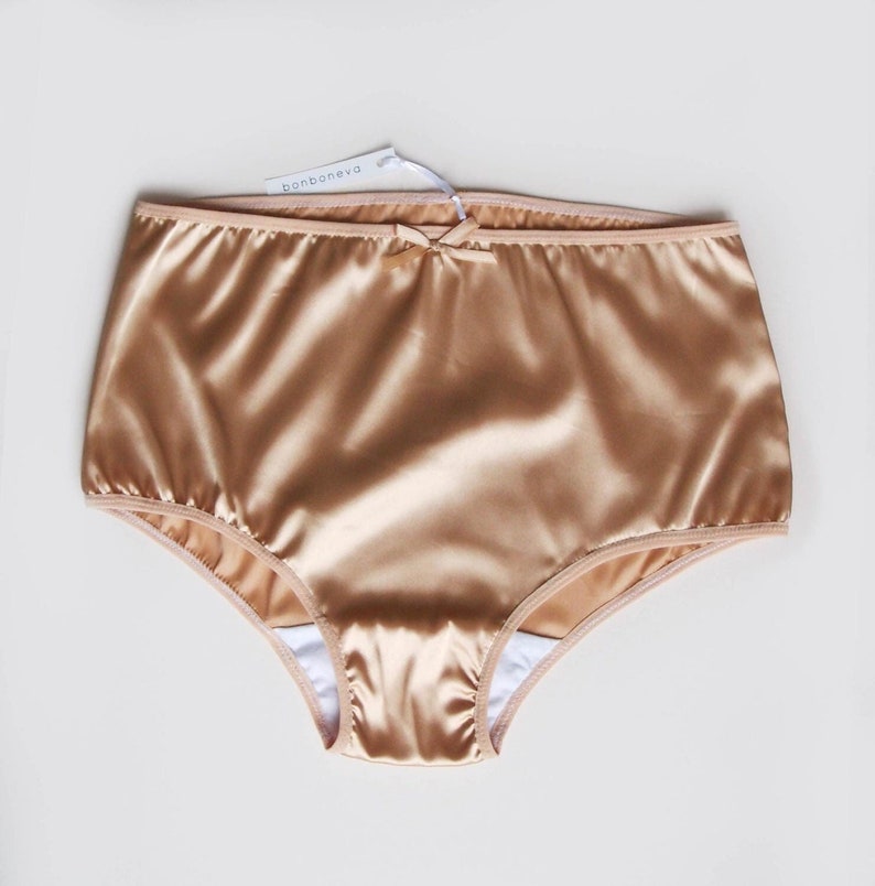 Golden Caramel Anna Satin Panties Retro Feel Sexy Satin Knickers in His and Hers Options by Bonboneva image 1