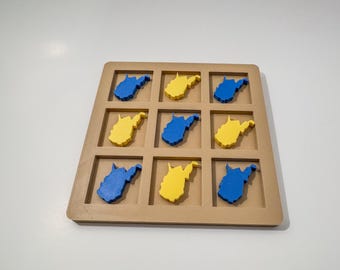 West Virginia Tic Tac Toe Game in Blue and Yellow - WV Shape Pieces