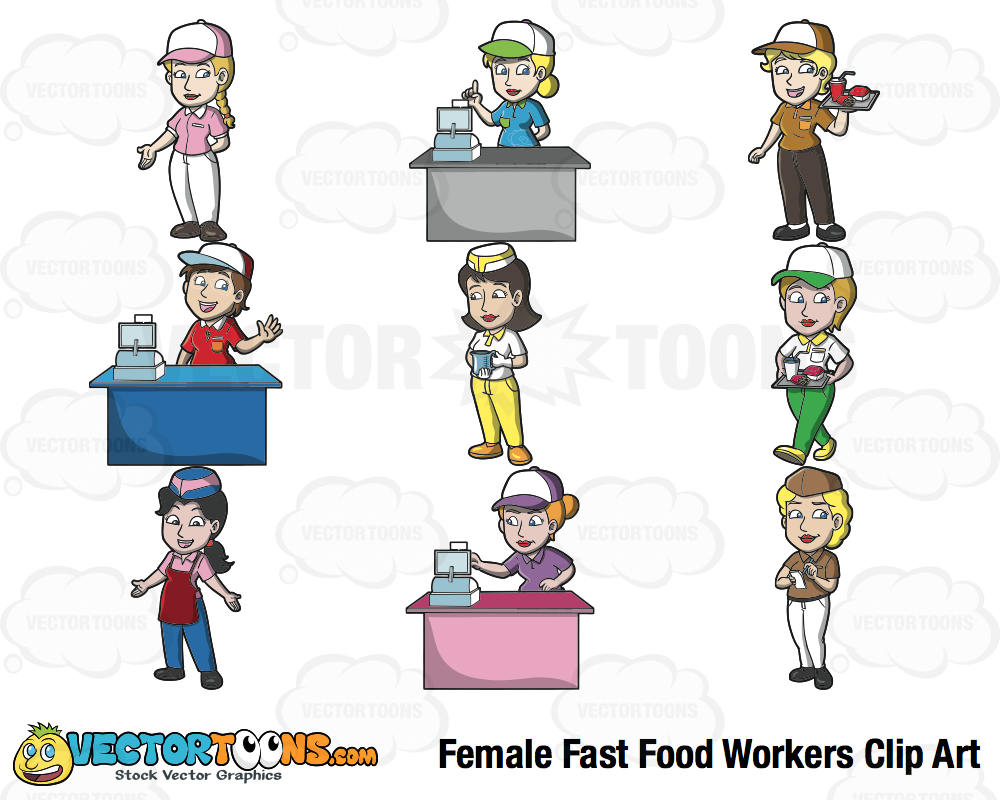 Female Fast Food Workers Clip Art Digital Clipart Digital Etsy