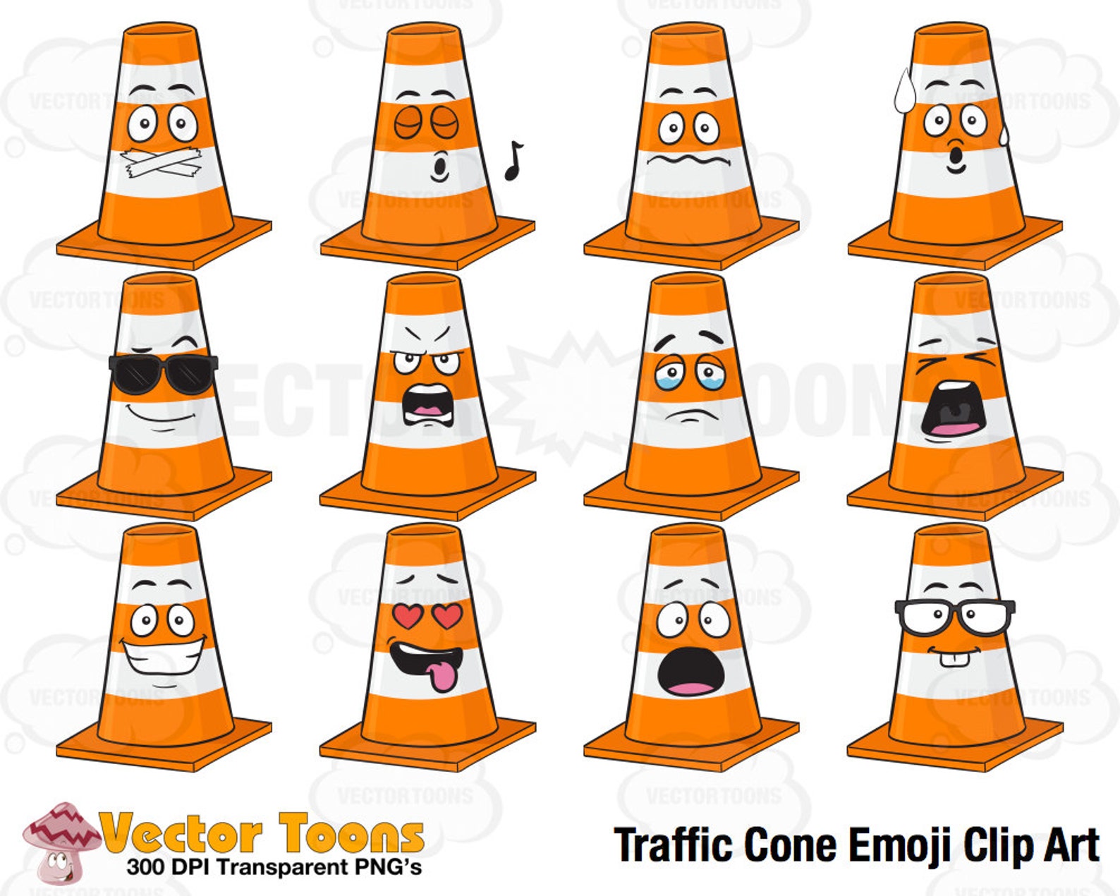 Traffic Cone Emoji Clip Art Digital Clipart Digital Graphics Etsy