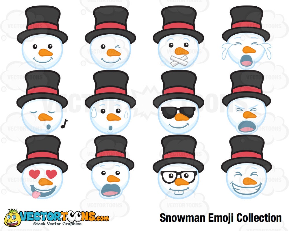 Snowman Emoji Collection Clip Art Digital Clipart Digital Etsy