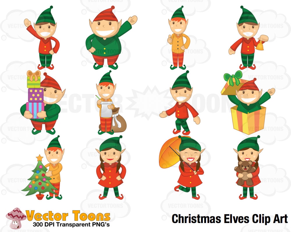Christmas Elves Clip Art Digital Clipart Digital Graphics | Etsy