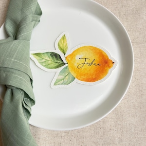 Lemon Place Cards | personalised Watercolor Citrus Wedding Decor