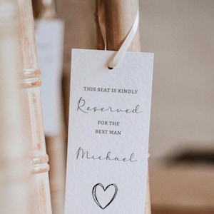 Personalised Wedding Reserved Seating signs: minimalist Wedding tags, simple wedding seating tag with ribbon