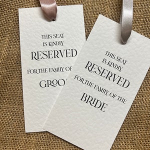 Personalised Wedding Reserved Seating Tags: Minimalist Design