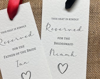 Minimal wedding reserved tags, wedding ceremony reserved seating tag, personalised name tags wedding minimal design