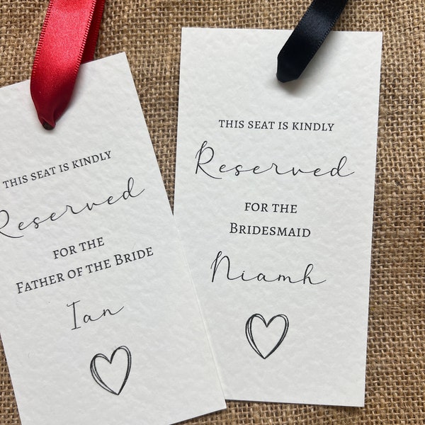 Minimal wedding reserved tags, wedding ceremony reserved seating tag, personalised name tags wedding minimal design