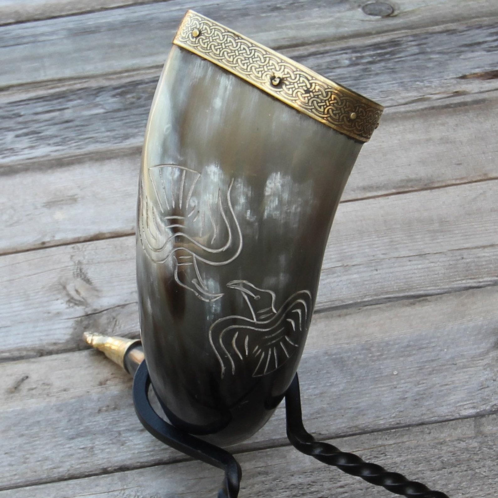 Horn Odins Wisdom Natural Drinking Horn Vessel Etsy