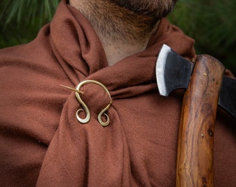Hand Forged Penannular Brooch - 100% Pure Brass Elegant Medieval Renaissance Inspired Celtic Cloak Pin