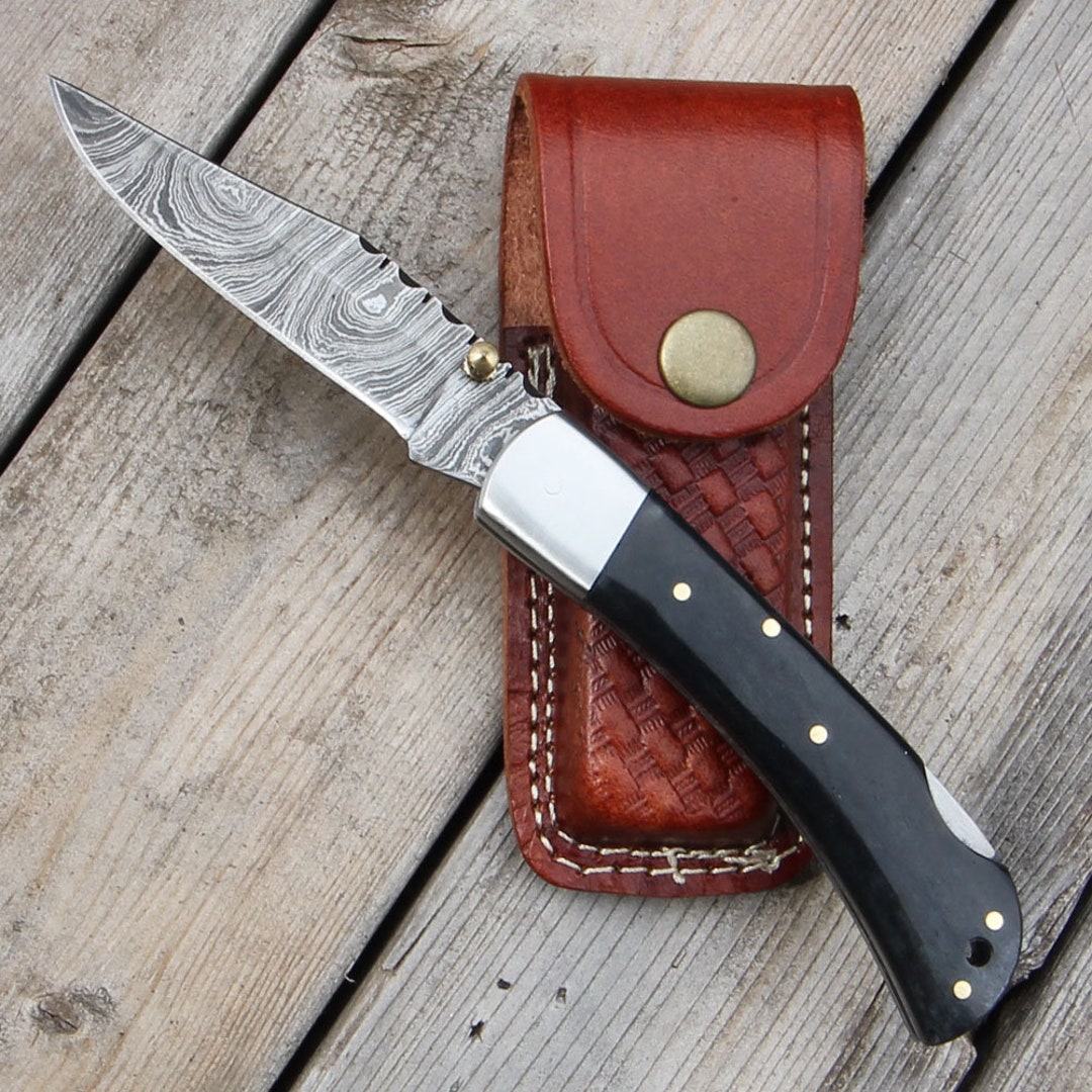 Wild Buccaneer Damascus Steel Pocket Knife Collectible Pattern Welded