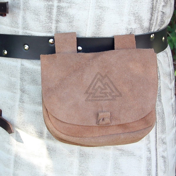 Valknut Belt Bag - Medieval Style Unisex Suede Leather Small Coin Purse Pouch