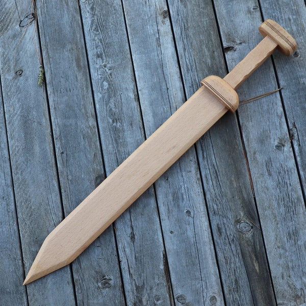 Steamed Beech Wood Replica Ancient Roman Gladius - Square Pommel Wooden Waster Practice Training Costume Sword