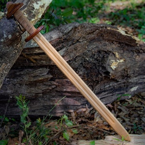 Constructing an Army Wooden Replica Viking Sword – Steamed Beech Wood Medieval Practice Dane Sword w/ Brown Leather-Wrapped Handle