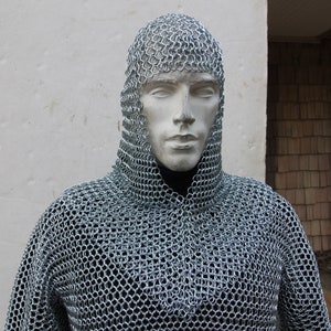 Chain Mail Coif Armor - Medieval Inspired Renaissance Faire Costume Reenactment Zinc Plated Steel Chainmail Head Armor