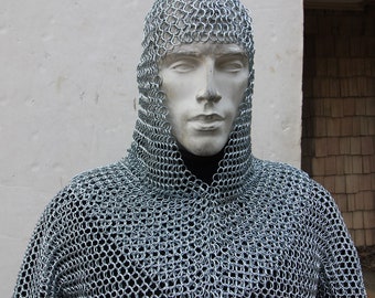 Chain Mail Coif Armor - Medieval Inspired Renaissance Faire Costume Reenactment Zinc Plated Steel Chainmail Head Armor