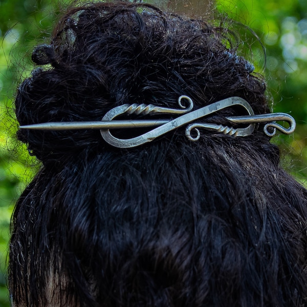 Lady’s Worries Twisted Iron Hair Stick - Hand Forged Functional Costume Cosplay Infinity Barrette Medieval Accessory