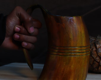 25oz Viking & Germanic Tankard | Handmade Buffalo Horn Drinking Vessel Midsummer Party Mug (fluid volume is estimated 22-27 ounces)