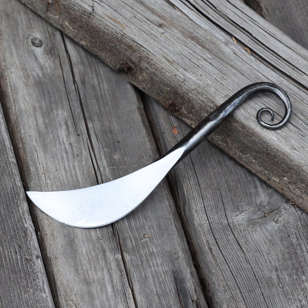 Scrolled Fancy Cheese Knife - Medieval Themed Hand Forged Butter Knife for Wedding Charcuterie Board